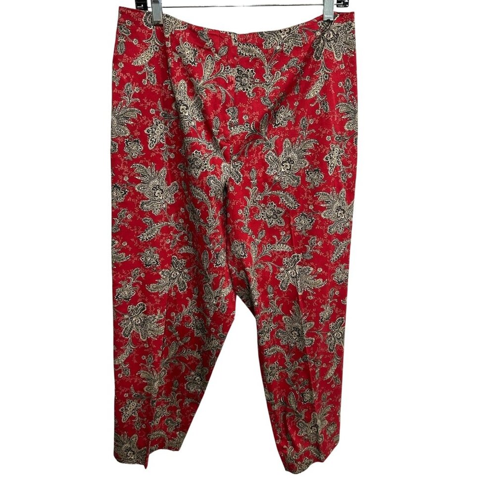 Talbots Petites Red Black Floral Print Pants Size 14 Cotton Blend